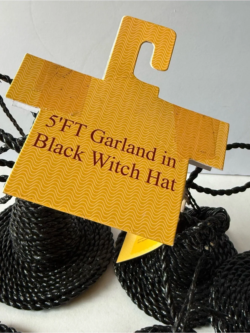 Black Wicker Woven Witch Hat Garland 5 Foot Halloween Mantle Decor